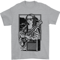 Electric Guitar Mona Lisa Rock Music Player Mens T-Shirt 100% Cotton Sports Grey