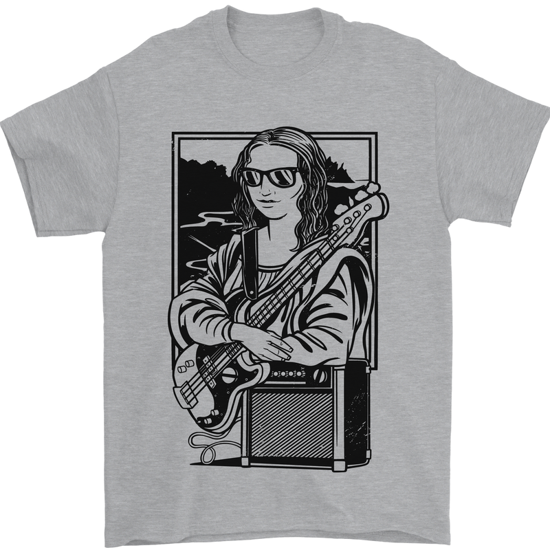 Electric Guitar Mona Lisa Rock Music Player Mens T-Shirt 100% Cotton Sports Grey