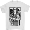 Electric Guitar Mona Lisa Rock Music Player Mens T-Shirt 100% Cotton White