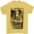 Electric Guitar Mona Lisa Rock Music Player Mens T-Shirt 100% Cotton Yellow