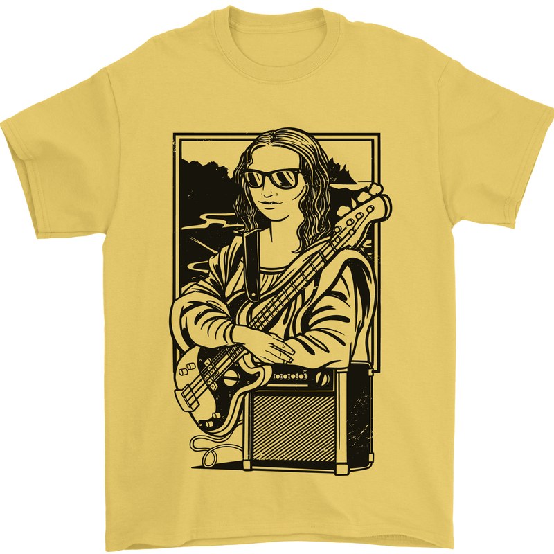 Electric Guitar Mona Lisa Rock Music Player Mens T-Shirt 100% Cotton Yellow