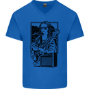 Electric Guitar Mona Lisa Rock Music Player Mens V-Neck Cotton T-Shirt Royal Blue