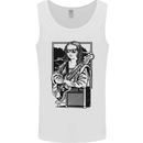 Electric Guitar Mona Lisa Rock Music Player Mens Vest Tank Top White