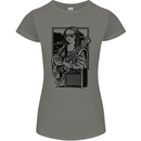 Electric Guitar Mona Lisa Rock Music Player Womens Petite Cut T-Shirt Charcoal