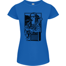 Electric Guitar Mona Lisa Rock Music Player Womens Petite Cut T-Shirt Royal Blue