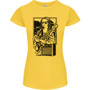 Electric Guitar Mona Lisa Rock Music Player Womens Petite Cut T-Shirt Yellow