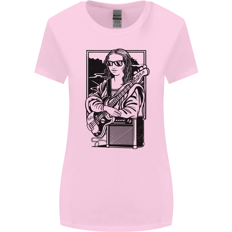 Electric Guitar Mona Lisa Rock Music Player Womens Wider Cut T-Shirt Light Pink