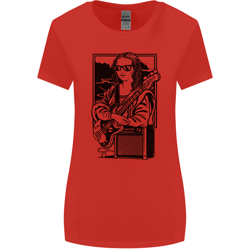 Electric Guitar Mona Lisa Rock Music Player Womens Wider Cut T-Shirt Red