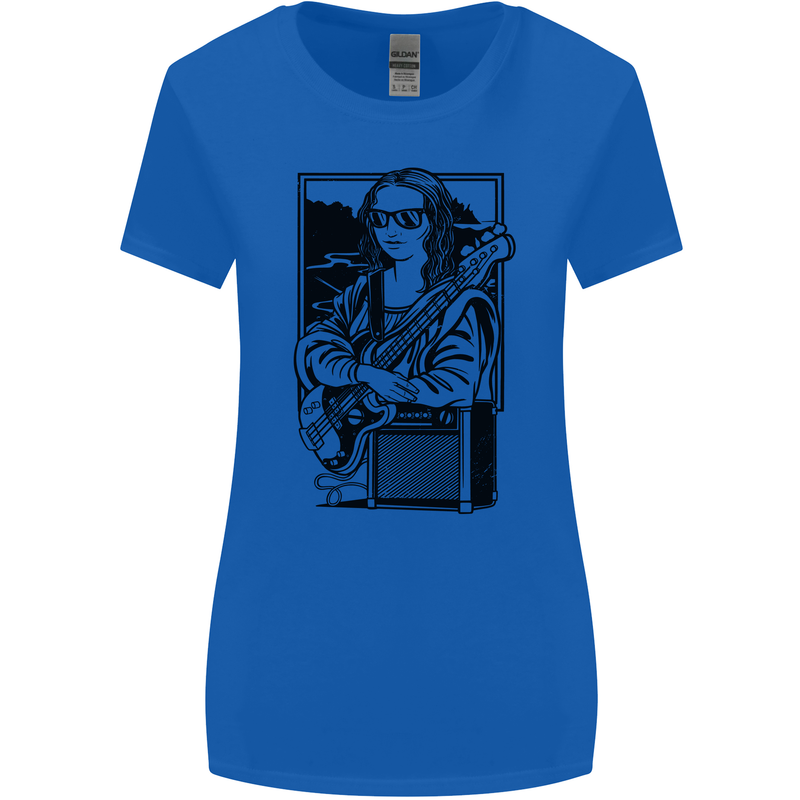 Electric Guitar Mona Lisa Rock Music Player Womens Wider Cut T-Shirt Royal Blue