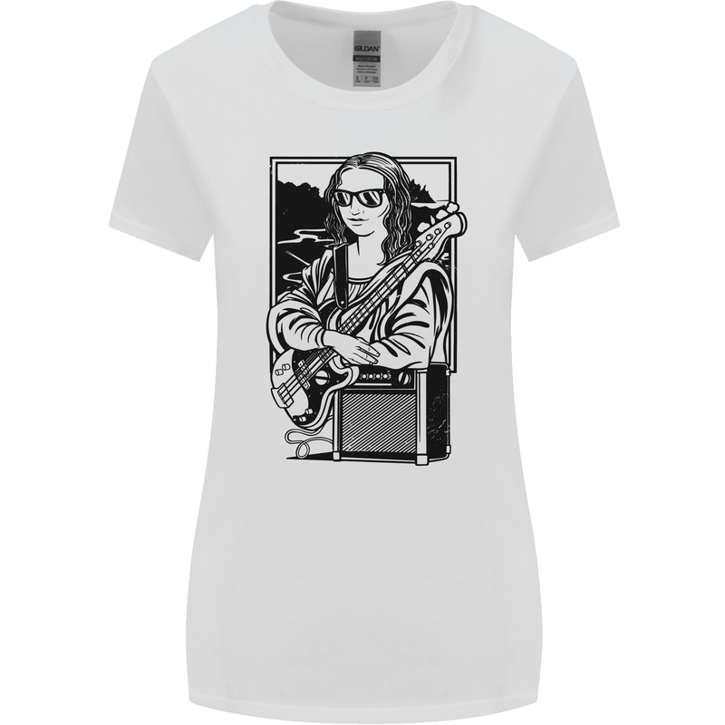 Electric Guitar Mona Lisa Rock Music Player Womens Wider Cut T-Shirt White