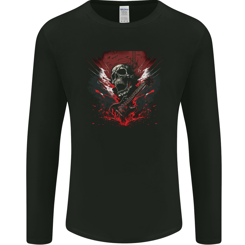 Electric Guitar Skull Heavy Metal Rock Music Mens Long Sleeve T-Shirt Black