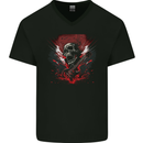 Electric Guitar Skull Heavy Metal Rock Music Mens V-Neck Cotton T-Shirt Black