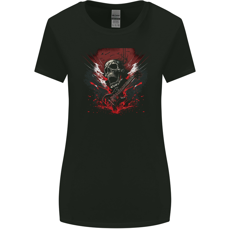 Electric Guitar Skull Heavy Metal Rock Music Womens Wider Cut T-Shirt Black