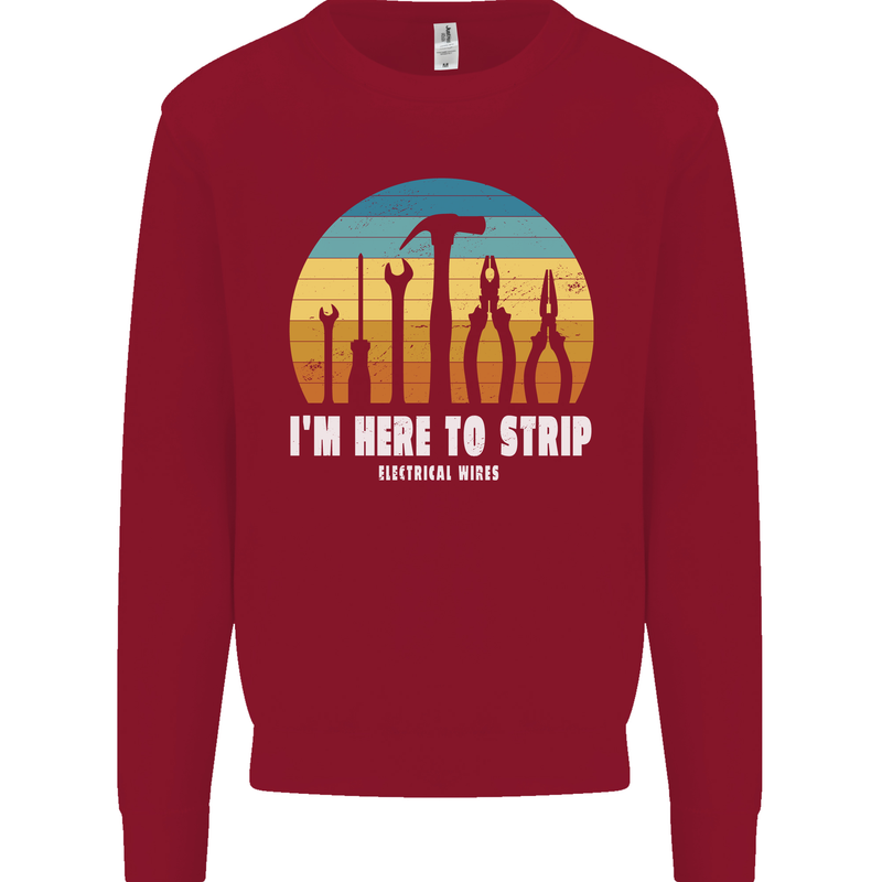 Electrician Here to Strip Funny Sparky Kids Sweatshirt Jumper Red