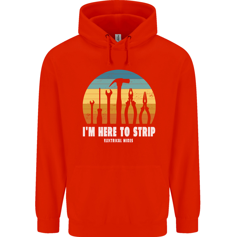 Electrician Here to Strip Funny Sparky Mens 80% Cotton Hoodie Bright Red