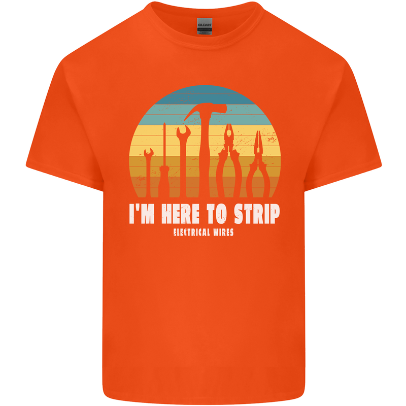 Electrician Here to Strip Funny Sparky Mens Cotton T-Shirt Tee Top Orange