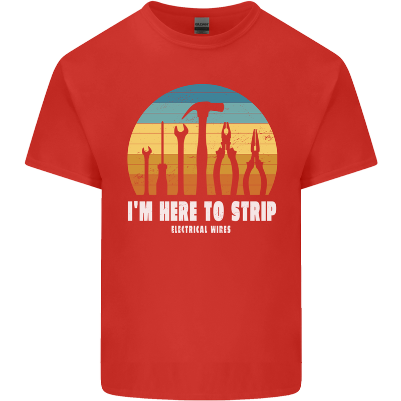 Electrician Here to Strip Funny Sparky Mens Cotton T-Shirt Tee Top Red