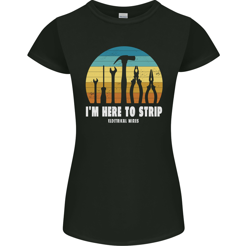 Electrician Here to Strip Funny Sparky Womens Petite Cut T-Shirt Black