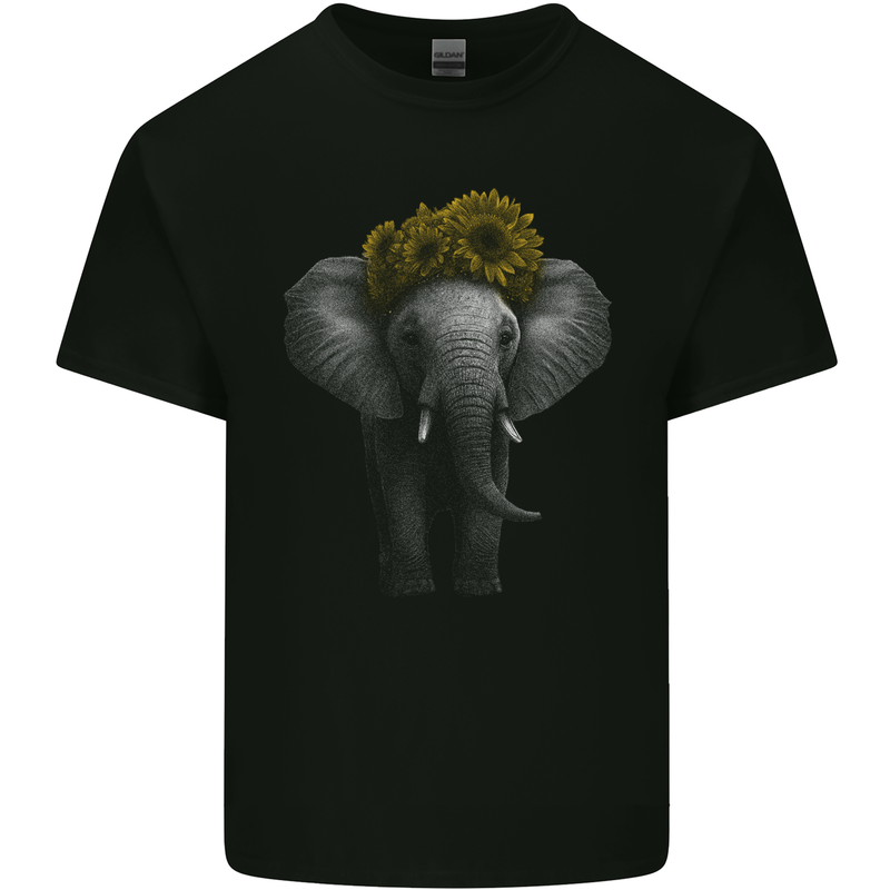 Elephant Sunflower Kids T-Shirt Childrens Black