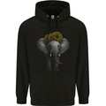 Elephant Sunflower Mens 80% Cotton Hoodie Black