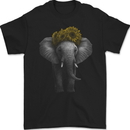 Elephant Sunflower Mens Gildan Cotton T-Shirt Black
