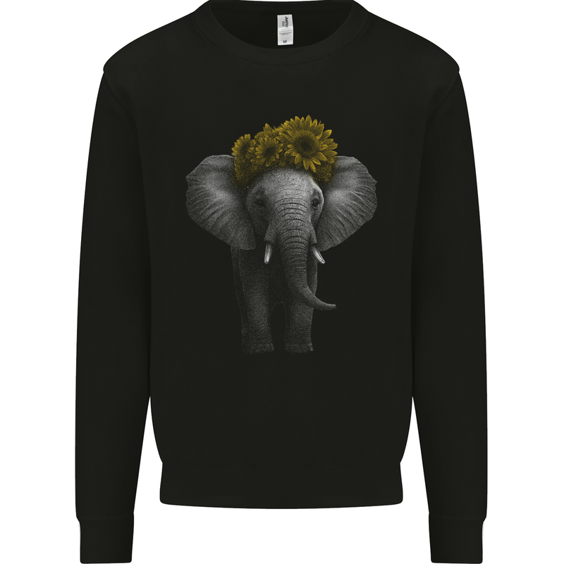 Elephant Sunflower Mens Sweatshirt Jumper Black