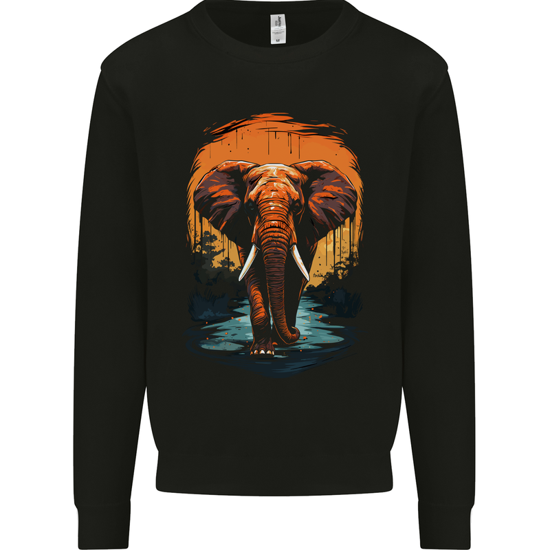 Elephant Sunset Kids Sweatshirt Jumper Black