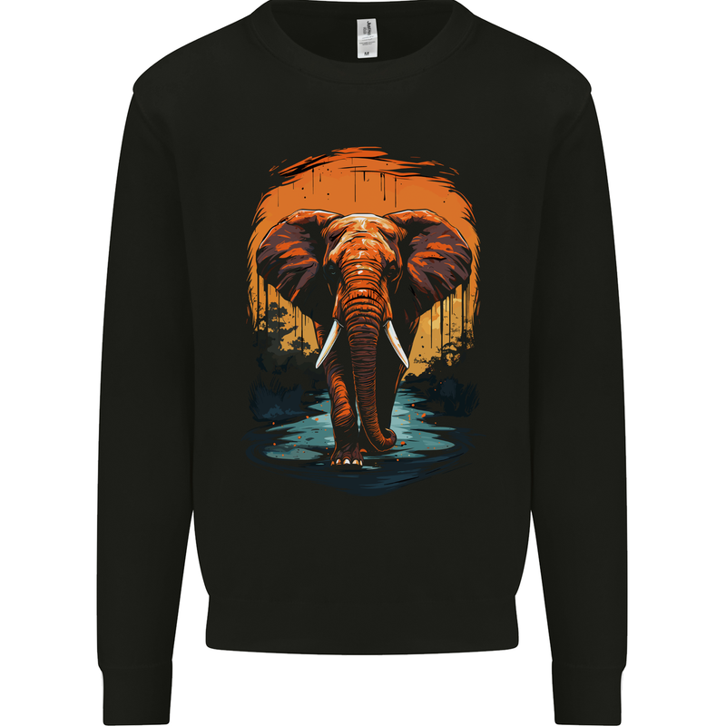 Elephant Sunset Mens Sweatshirt Jumper Black