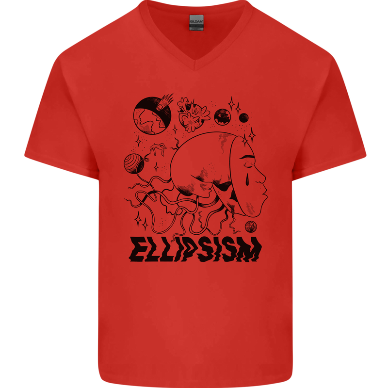Ellipsism Missing Out on the Future Mens V-Neck Cotton T-Shirt Red