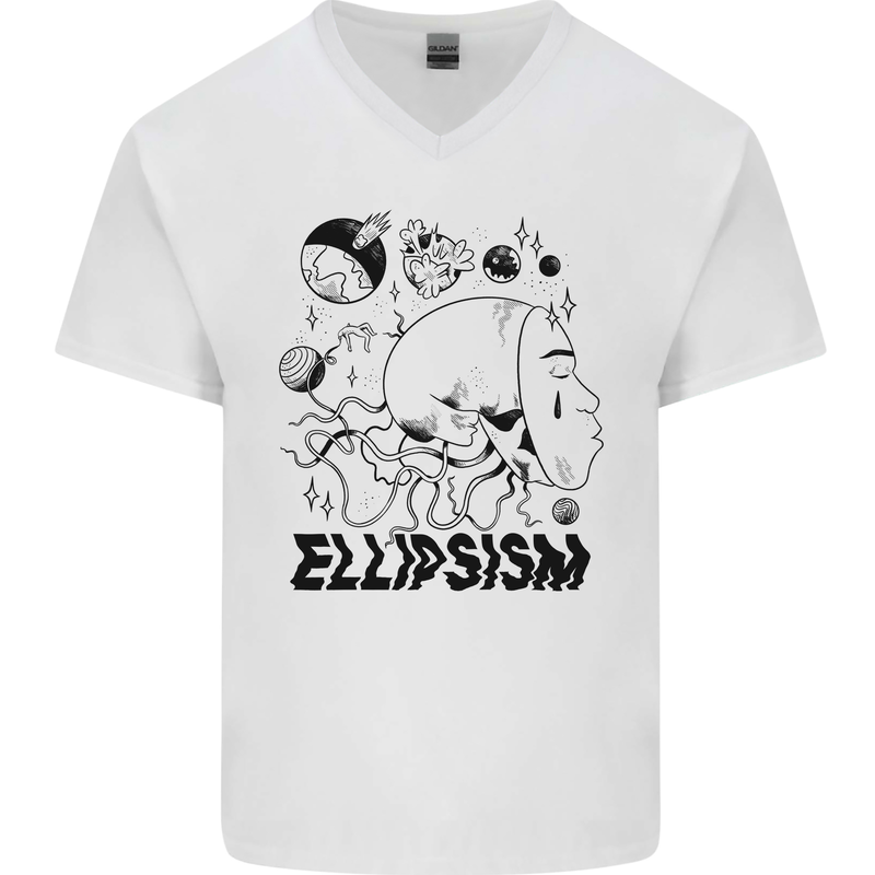 Ellipsism Missing Out on the Future Mens V-Neck Cotton T-Shirt White