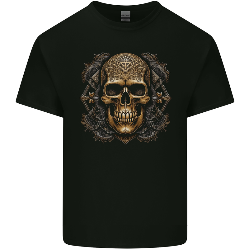 Embossed Golden Skull Kids T-Shirt Childrens Black