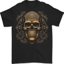 Embossed Golden Skull Mens T-Shirt 100% Cotton BLACK