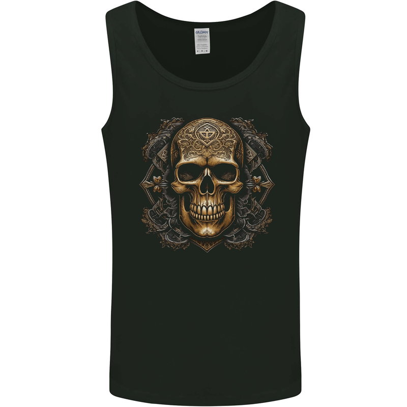 Embossed Golden Skull Mens Vest Tank Top Black