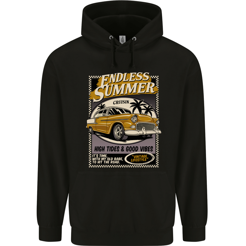 Endless Summer American Muscle Car Surfing Mens 80% Cotton Hoodie Black