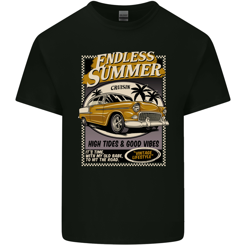 Endless Summer American Muscle Car Surfing Mens Cotton T-Shirt Tee Top Black