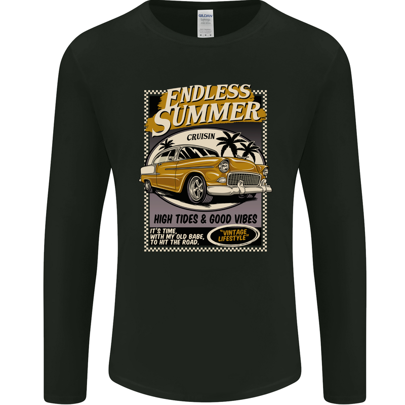 Endless Summer American Muscle Car Surfing Mens Long Sleeve T-Shirt Black