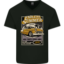 Endless Summer American Muscle Car Surfing Mens V-Neck Cotton T-Shirt Black