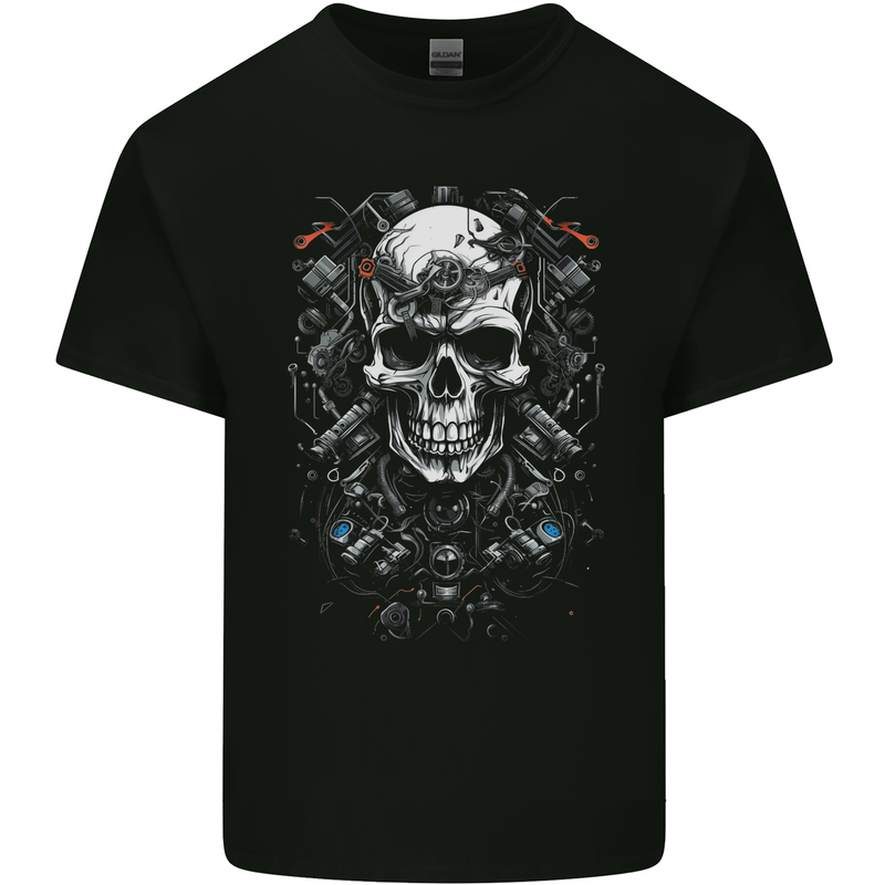 Engine Skull Car Motorcycle Biker Mechanic Kids T-Shirt Childrens Black