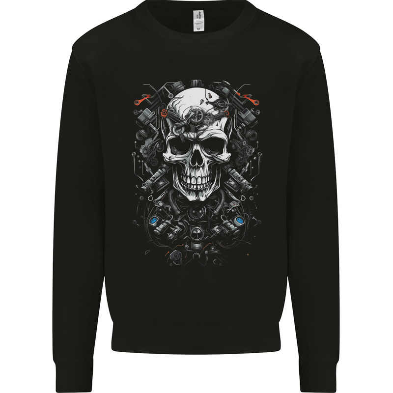 Engine Skull Car Motorcycle Biker Mechanic Mens Sweatshirt Jumper Black