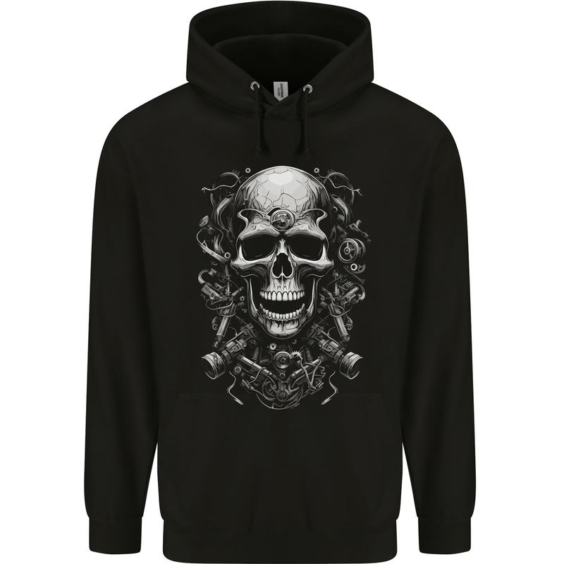 Engine Skull Motorcycle Biker Mechanic Car Childrens Kids Hoodie Black