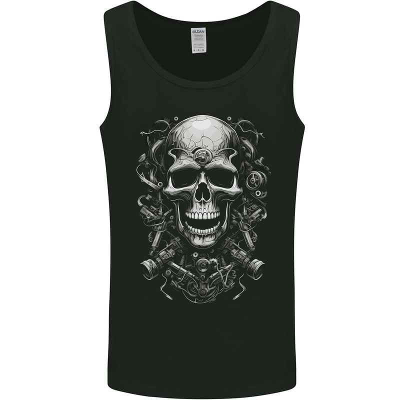 Engine Skull Motorcycle Biker Mechanic Car Mens Vest Tank Top Black