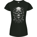 Engine Skull Motorcycle Biker Mechanic Car Womens Petite Cut T-Shirt Black
