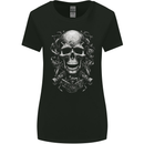 Engine Skull Motorcycle Biker Mechanic Car Womens Wider Cut T-Shirt Black