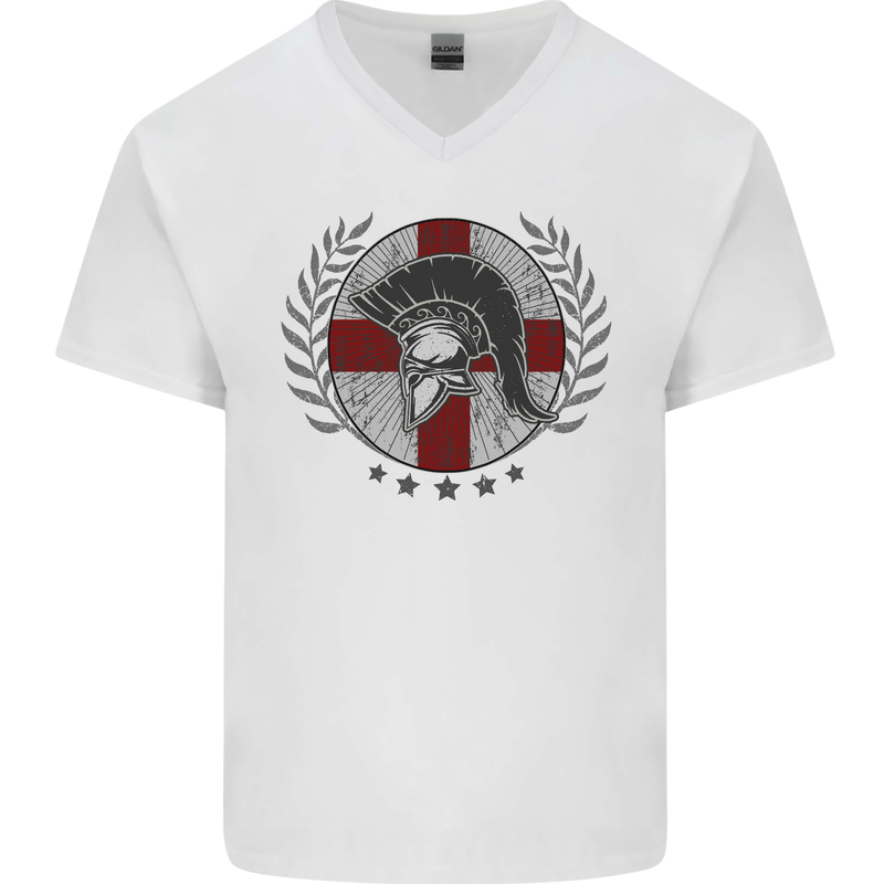 England Bodybuilding Flag Gym Training English Mens V-Neck Cotton T-Shirt White