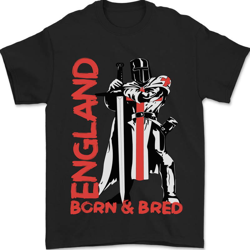 England Born & Bred St Georges Day Mens T-Shirt 100% Cotton Black