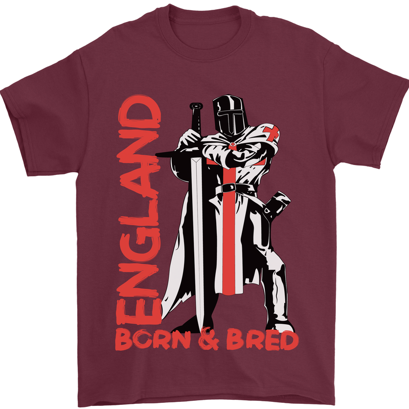 England Born & Bred St Georges Day Mens T-Shirt 100% Cotton Maroon