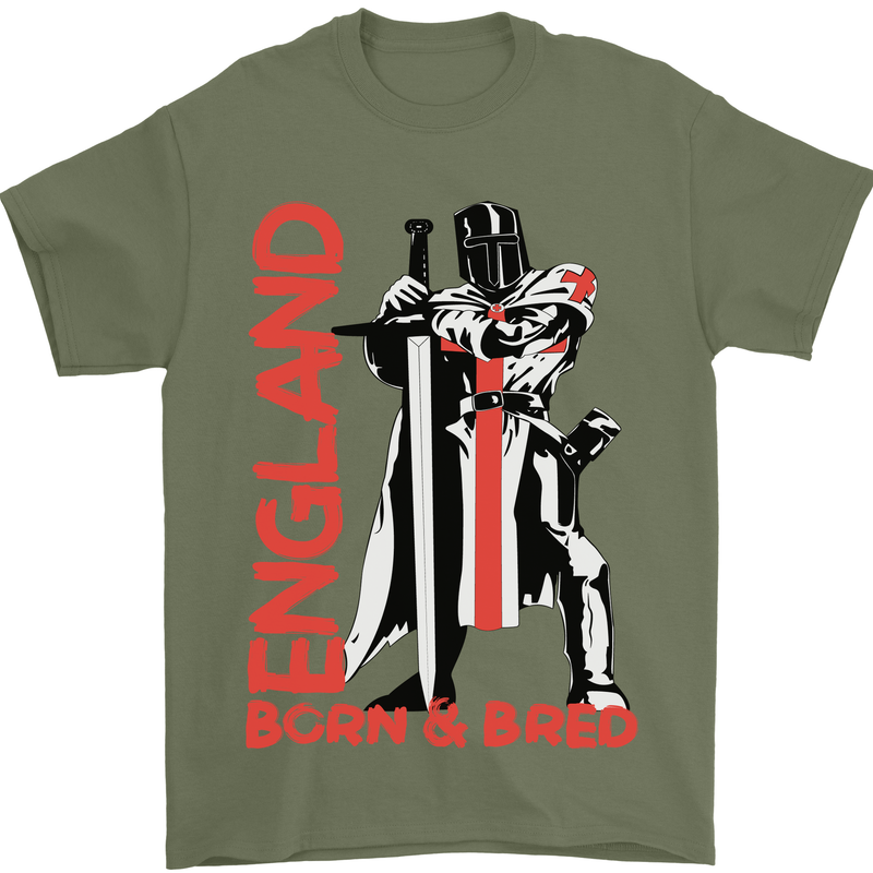 England Born & Bred St Georges Day Mens T-Shirt 100% Cotton Military Green