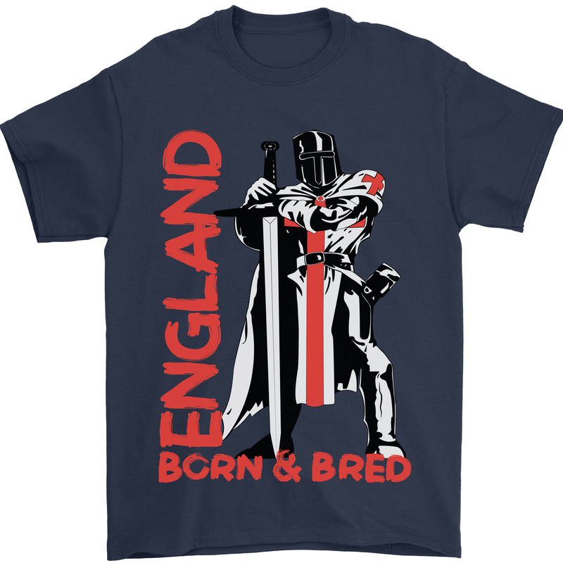 England Born & Bred St Georges Day Mens T-Shirt 100% Cotton Navy Blue