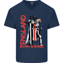 England Born & Bred St Georges Day Mens V-Neck Cotton T-Shirt Navy Blue