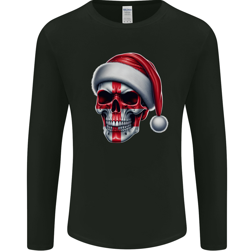 England Christmas Skull Xmas English Flag Biker Mens Long Sleeve T-Shirt Black